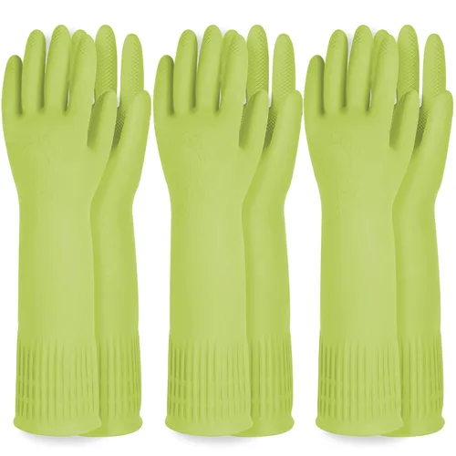 Miniatura 28 de DABOGOSA Mamison 2 pares de guantes de goma impermeables reutilizables para limpieza de lavavajillas para el hogar, guantes de cocina