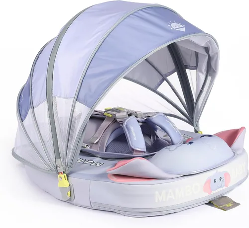 Miniatura 15 de Mambobaby Flotador de piscina para bebés sin deslizamiento con toldo y cola flotador de natación no inflable para bebés, espuma perla, UPF 50+
