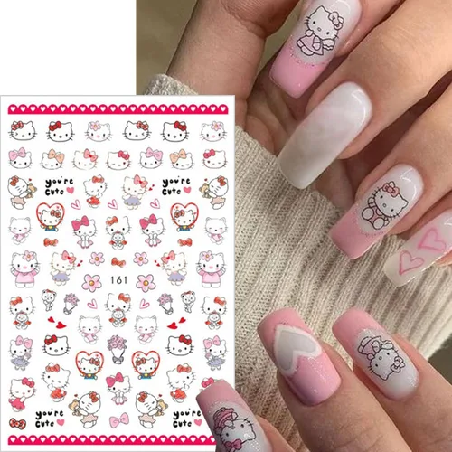 Miniatura 4 de 8 hojas de calcomanías de uñas de gato para arte de uñas, lindas calcomanías de uñas para uñas acrílicas, autoadhesivas 3D, diseño de uñas kawaii
