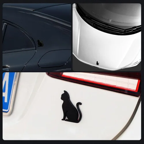Miniatura 7 de Juren Adhesivo de metal 3D para automóvil, diseño de gato, emblema para automóvil, universal, motocicleta, bicicleta, decoración de automóvil Negro