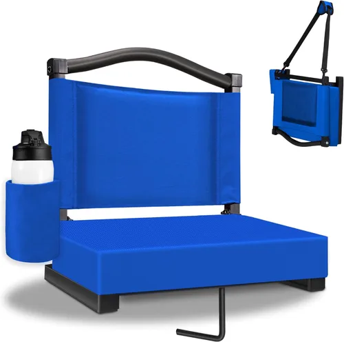Fragess Asiento para gradas, asientos de estadio con respaldo y cojín grueso, sillas de gradas con correa para el hombro y bolsillo lateral, asiento