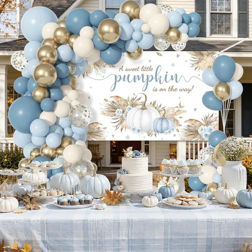 Miniatura 5 de MEHOFOND - Decoración de baby shower con diseño de calabaza pequeña, kit de globos de baby shower con una pequeña calabaza en camino, decoración