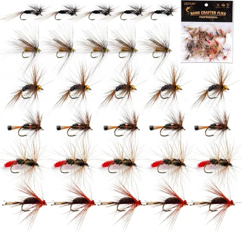 Miniatura 10 de Goture Fly Fishing Flies Kit,25pcs/30pcs/100pcs Fly Fishing Lures,Dry Flies Wet Flies Streamers Nymphs Flies, Fly Fishing Assortment Kit for Bass F