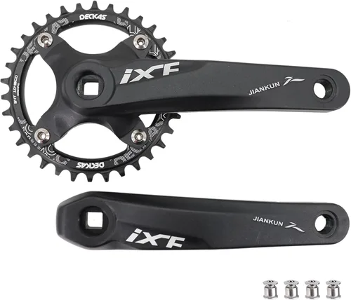 Miniatura 15 de DJC MTB - Juego de bielas cuadrado con agujero cónico 104BCD con plato 32 34 36 38T 6.693 in 6.890 in Bielas aluminio negro rojo