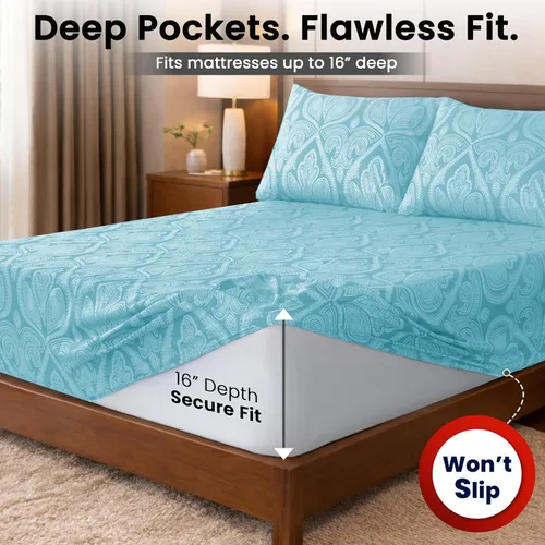 Miniatura 6 de LDC LUX Décor Colección - Juego de sábanas para cama de tamaño individual con estampado de cachemira – 4 piezas de sábanas de microfibra ultra