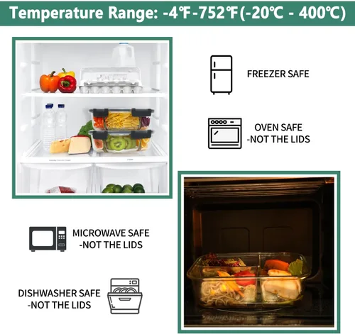 Miniatura 4 de HOMBERKING - Paquete de 8 contenedores de vidrio para preparación de comidas, 3 compartimentos, contenedores de vidrio para almacenamiento
