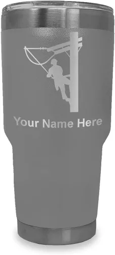 Miniatura 39 de LaserGram Taza aislada al vacío de 20 onzas, Lineman, grabado personalizado incluido (negro)