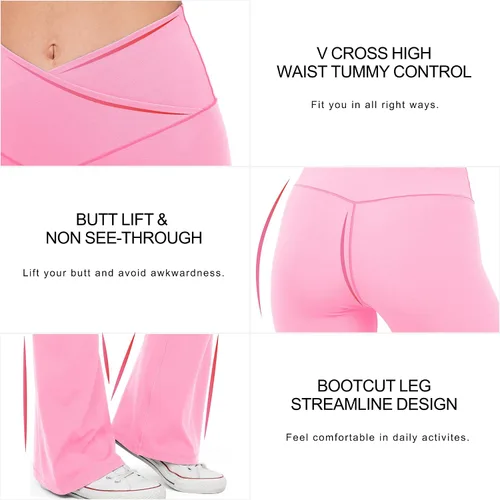 Miniatura 17 de HEGALY Pantalones de yoga acampanados para mujer, leggings cruzados, suaves, de cintura alta, pantalones casuales de entrenamiento con corte de bota
