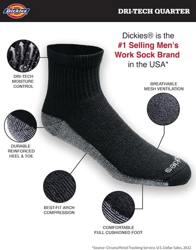 Miniatura 2 de Dickies Men's Dri-tech Moisture Control Quarter Socks Multipack