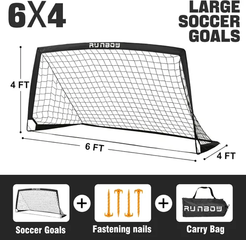 Miniatura 4 de Portería de fútbol infantil de 6 x 4 pies con bolsa de transporte, red de fútbol plegable portátil para entrenamiento de práctica en el patio