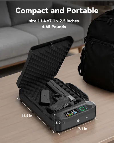Miniatura 6 de Caja fuerte para pistola de coche, caja fuerte pequeña para pistola, estuches biométricos portátiles de mano para pistolas, caja de seguridad