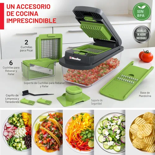 Miniatura 7 de Mueller Pro-Series 10 en 1, picadora de verduras de 8 cuchillas, picador de cebollas, cortador, picador, rebanador de huevos con recipiente