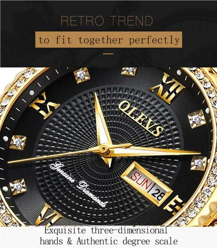 Miniatura 5 de OLEVS Relojes de diamantes de lujo para hombre, reloj de cuarzo impermeable, reloj de pulsera con calendario romano