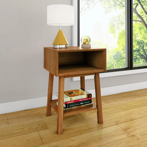 Miniatura 8 de Max & Lily Mesita de noche, mesita de noche moderna de madera maciza de mediados de siglo, mesa auxiliar de almacenamiento para dormitorio, mesita