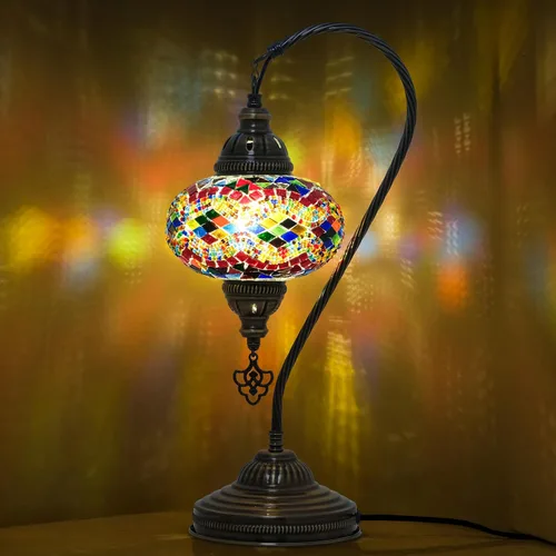 Miniatura 10 de Lámpara de mesa turca marroquí de vidrio transparente con cuello de cisne, pantalla de lámpara estilo bohemio vintage auténtica, lámpara de cuello