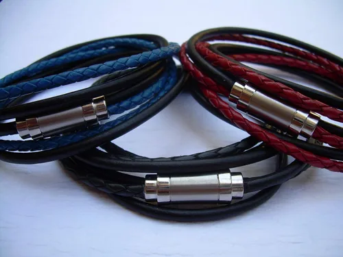 Miniatura 6 de Handmade Triple Leather Wrap Bracelet with Stainless Steel Magnetic Matte Clasp - Genuine Leather Bracelet for Men - Available sizes: 6,6.5,7,7.5,8