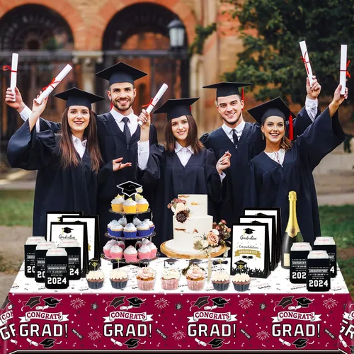 Miniatura 6 de Oigco Decoraciones de fiesta de graduación, mantel de graduación de felicitaciones para suministros de fiesta de graduación 2026, paquete de 3