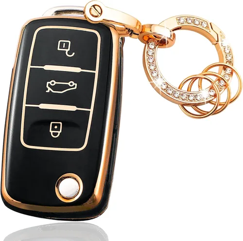 OLLEN Funda para llavero de TPU suave con anillo brillante, apto para Volkswagen VW Jetta Golf Polo MK6 Passat Tiguan Beetle Polo MK7 Passat Cross