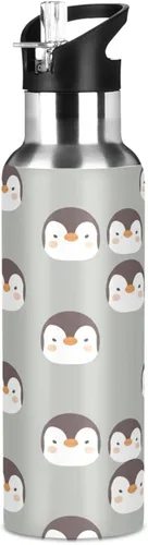 Miniatura 8 de Cute Penguins Face Gray Insulated Stainless Steel Water Bottle with Straw 20 Oz, BPA-Free Sport Water Bottle Insulated Leakproof Water Bottles