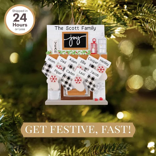 Miniatura 2 de Adorno personalizado para familia grande de 10 personas 2025 Personalización gratuita en 24 horas Adornos navideños de chimenea grabados
