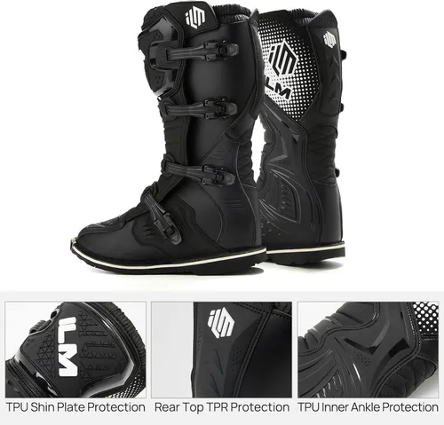 Miniatura 4 de ILM Botas de motocicleta impermeables ATV Motorcross Dirt Blike para hombres, modelo MX3 negro (black-adult)