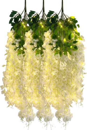 Miniatura 32 de Paquete de 12 guirnaldas de flores colgantes de glicina blanca, enredaderas de flores artificiales de 3.77 pies, glicinia falsa, guirnalda colgante