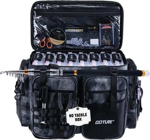 Miniatura 14 de Goture Bolsa Grande para Aparejos, Almacena Hasta 8PCS 3700 Plus 4PCS 3600 Bandejas para Aparejos (No Incluidas), Bolsa de Pesca Grande Resistente