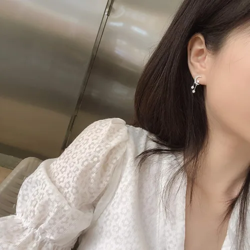 Miniatura 5 de Reffeer 925 Sterling Silver Crescent Moon Star Earrings Studs for Women Teen Girls CZ Moon Studs Earrings Star Tassel Earrings
