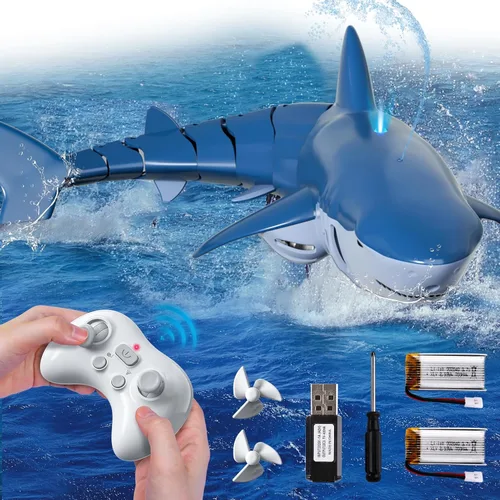 Juguetes de tiburón a control remoto para niños, escala 1:18 de alta simulación para piscina, juguetes de barco de peces RC eléctricos de 2.4Ghz con