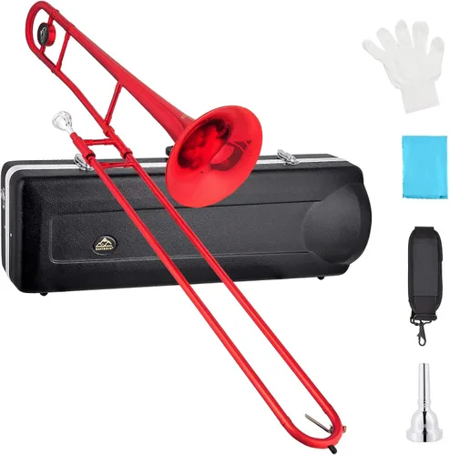 Miniatura 11 de EASTROCK Trombón tenor de deslizamiento Bb de latón Instrumento musical con estuche duro, boquilla, guantes, paño de limpieza para estudiantes