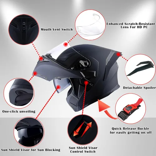 Miniatura 4 de 1Storm Casco modular de cara completa para motocicleta con doble visera abatible y protector solar: HB89 Flecha Azul