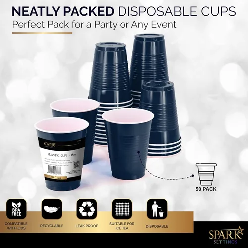 Miniatura 4 de Amcrate Vasos desechables, vasos de plástico azul marino de 18 onzas para fiestas, fuertes y resistentes para boda, Navidad, Halloween, paquete de 50