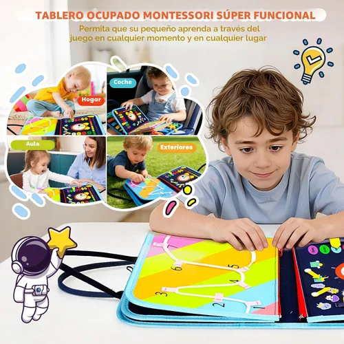 Miniatura 6 de Tablero Montessori para niños pequeños de 1 a 3 años, regalos de cumpleaños para niños, tablero educativo Montessori para libros ocupados