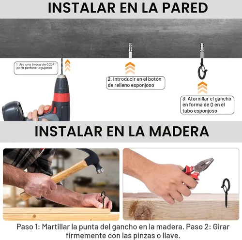 Miniatura 7 de Q Hangers 25 PCS Ganchos de Rosca para Luces de Cadena de Exteriores, Cesta Colgante Giratoria Ganchos para Luces de Patio con Hebilla Segura Gancho