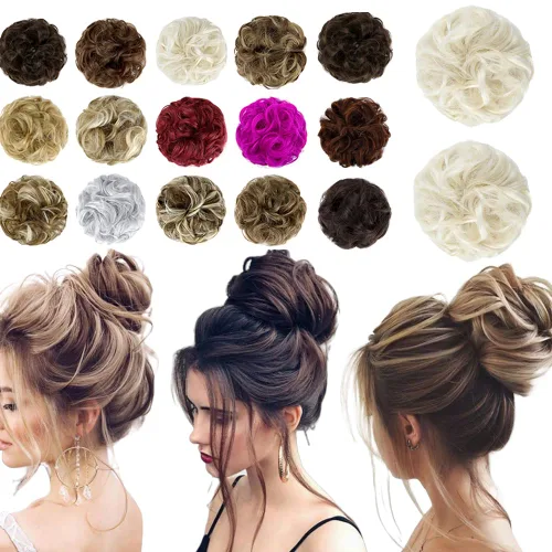 Miniatura 35 de Moño desordenado grande y desordenado, moño ondulado, rizado, coleteros gruesos, extensiones de cabello para mujeres y niñas, color marrón jengibre