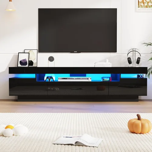 Miniatura 8 de Uspeedy Soporte de TV blanco de 70 pulgadas para TV de 75/80 pulgadas, moderno soporte de TV LED para sala de estar, centro de entretenimiento