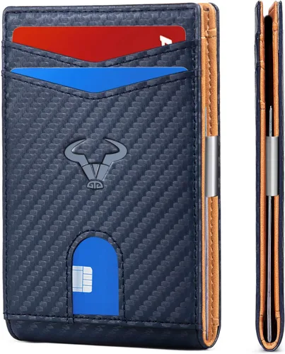 Cartera Bulliant fina para hombre, cartera de piel para hombre con bolsillo delantero para tarjetas, 7 x 10 x 27cm (3" x 4.3"), 11 tarjetas+clip