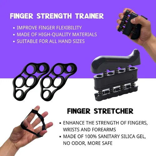 Miniatura 4 de Kit de entrenamiento fortalecedor de agarre de mano (paquete de 8) agarre de antebrazo agarre de mano de resistencia ajustable, estirador de dedos
