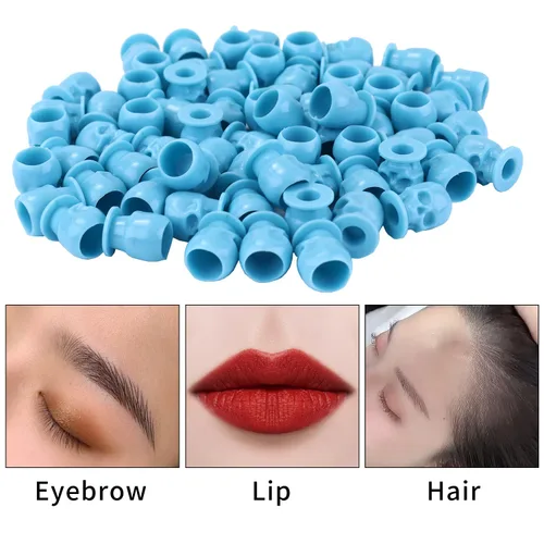Miniatura 5 de 200 tapas de tinta desechables para tatuajes, vasos de plástico con base para pigmento de maquillaje permanente, suministros de accesorios