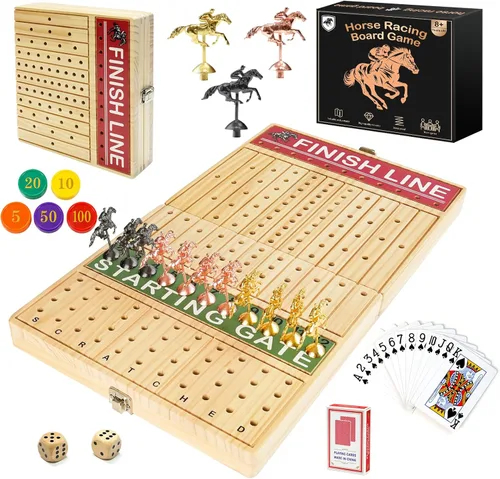 Miniatura 8 de FUNNYB&G Juego de mesa de carreras de caballos de 21 pulgadas, plegable, grande, juego de carreras de caballos para adultos con 11 caballos