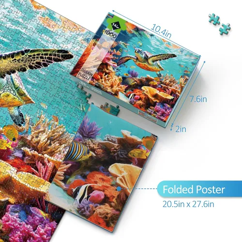 Miniatura 5 de Rompecabezas para adultos de 1000 piezas – Ocean Beach Sea Turtle Coral – Rompecabezas de 1000 piezas con letras en la parte posterior