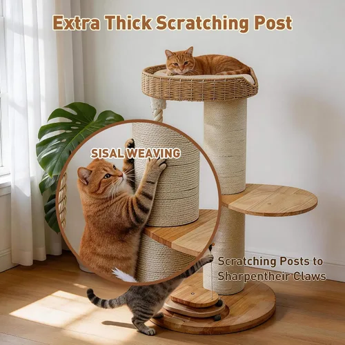 Miniatura 2 de Árbol moderno para gatos grandes, torre para gatos de madera maciza con poste rascador extragrueso, torre de gato de pie para gatos