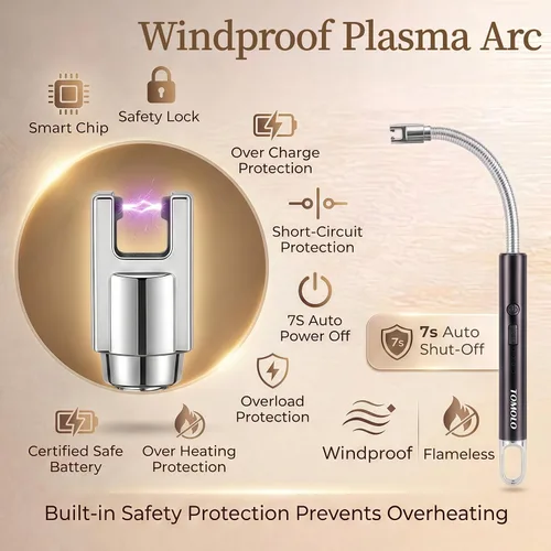 Miniatura 5 de TOMOLO Encendedor eléctrico, 2 unidades, encendedor de velas largo y flexible con interruptor de seguridad, encendedor de plasma resistente al