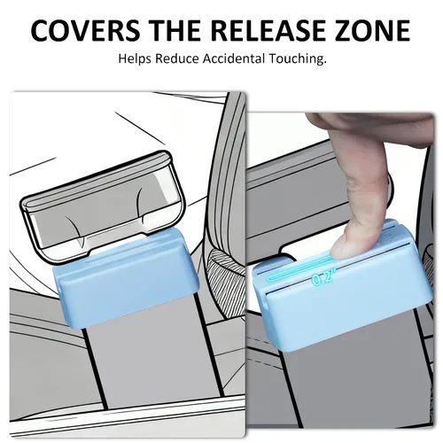 Miniatura 6 de Protector de liberación de hebilla para asientos infantiles, ayuda a prevenir el prensado accidental por parte de los niños, paquete de 2 (azul)