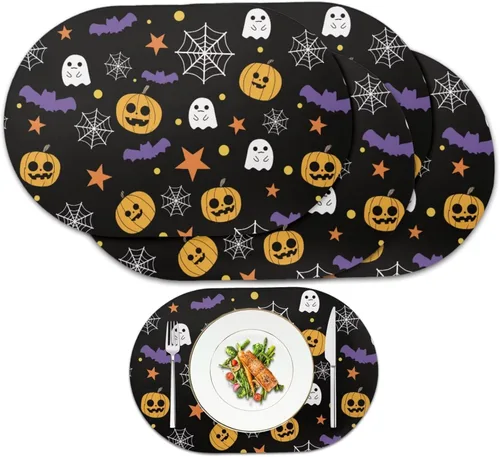 Miniatura 34 de Pumpkin Placemats Set of 4 Ghost Non Slip Washable Heat Resistant Place Mats 12x18 Inch Round Tablemats for Dining Kitchen Party Daily Table Decor