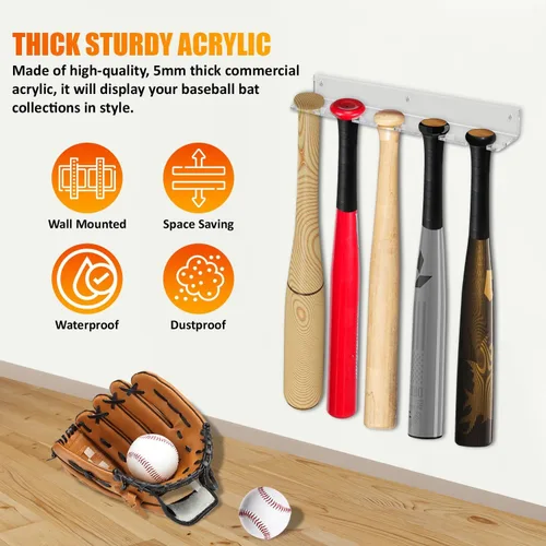 Miniatura 5 de Percha de exhibición de bate de béisbol para 5 bates o pelotas – Soporte vertical para bate y béisbol – Mejor que el vitrina Acrílico resistente