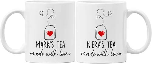 Miniatura 13 de Juego de tazas personalizadas de Mr & Mrs – Nombres personalizados, bodas, San Valentín, compromiso, regalos de despedida de soltera, tazas