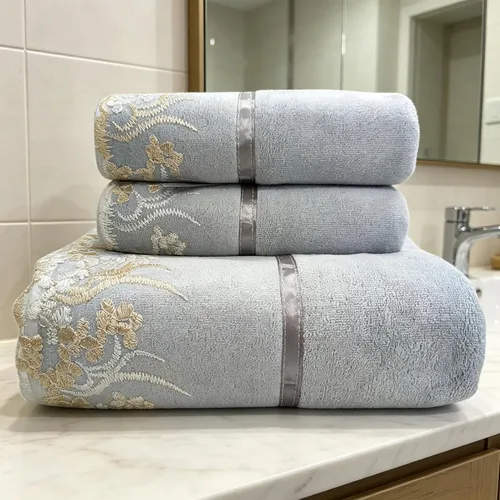 Miniatura 11 de Juego de Toallas de Baño USTIDE de Encaje Azul, Juego de Toallas de Mano de Terciopelo y Suave para Baño y Ducha