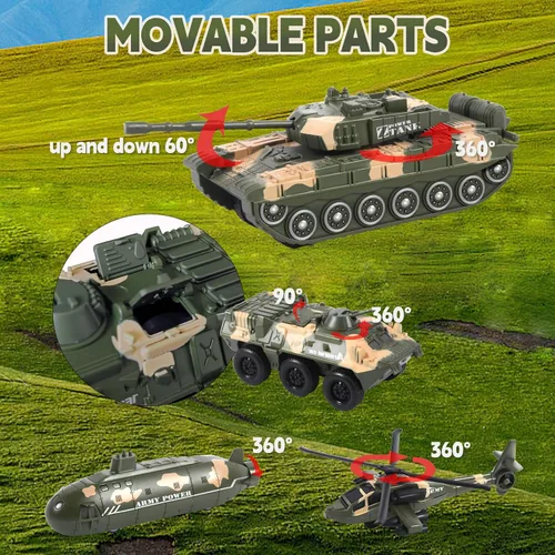 Miniatura 3 de OTONOPI Conjunto de vehículos militares variados modelos del ejército, helicóptero, tanque submarino, coche blindado, camión de transporte Panzer