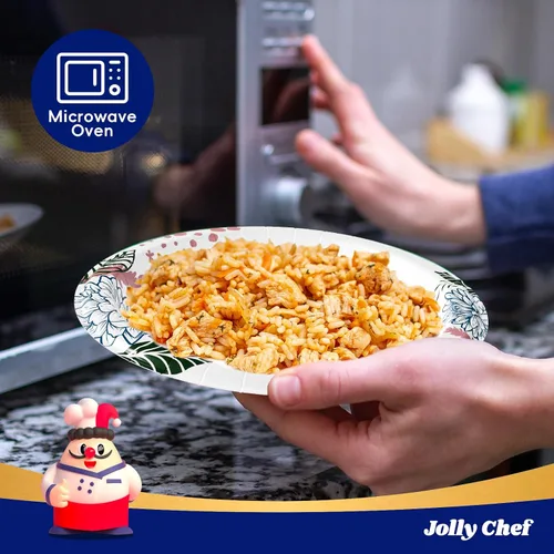 Miniatura 5 de JOLLY CHEF Platos de papel desechables resistentes con estampado de flores, a prueba de remojo, cortes, resistentes para uso diario
